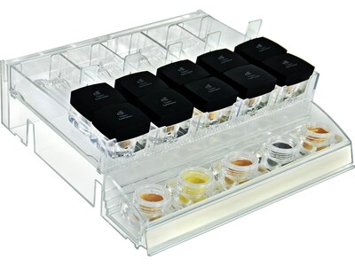Azar 3.5" x 12" Pegboard 5-Compartment Cosmetic Tray with Tester Tray, Clear, 2/Pack (225840-TESTER-SHORT-2PK)