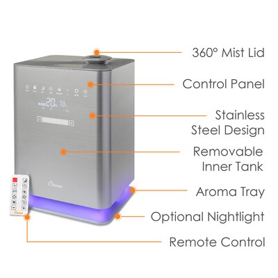 Crane Ultrasonic Cool & Warm Mist Console Humidifier, 1.3-Gallon, For Rooms 500 sq. ft., Metallic (EE-6913)