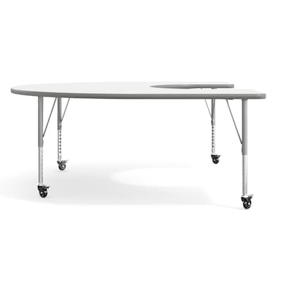 Flash Furniture Wren Horseshoe Activity Table, 66" x 60", Height Adjustable, White Top/Silver Frame (XUA6066HRSEWTPC)