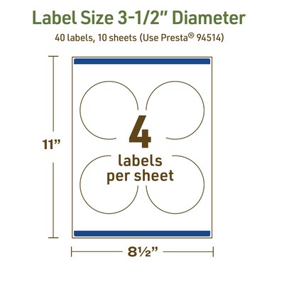 Avery Dissolvable Circle Multipurpose Labels, 3.5" Dia., Off-white, 40/Pack (94514)
