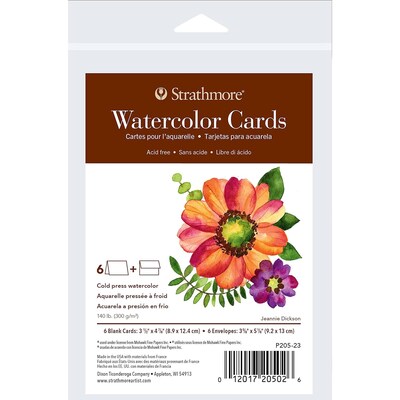 Strathmore 400 Series Watercolor Cards & Envelopes, 4.875 x 3.5, White, 6/Pack, 3 Packs/Bundle (ST