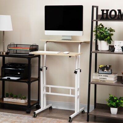 Mind Reader 27.5- 39 Mobile Adjustable Sit/Stand Desk, White (SDROLLXL-WHT)