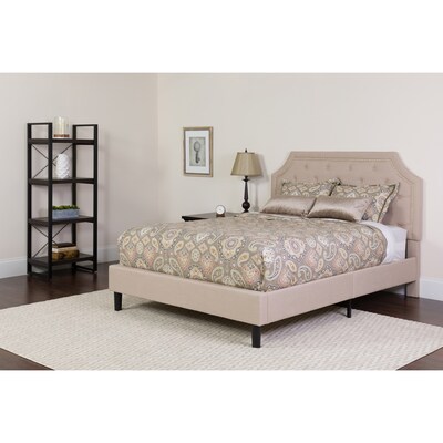 Flash Furniture Brighton Tufted Upholstered Platform Bed in Beige Fabric with Pocket Spring Mattress, Twin (SLBM1)