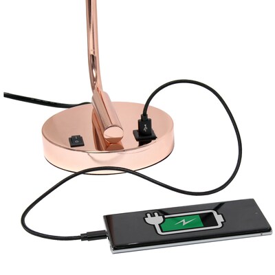 Creekwood Home Vintage Vantage 18.8" Minimalist Industrial Curved Arm Desk Lamp, Feit LED Bulb, Rose Gold (CWD-1018-RG-LB)