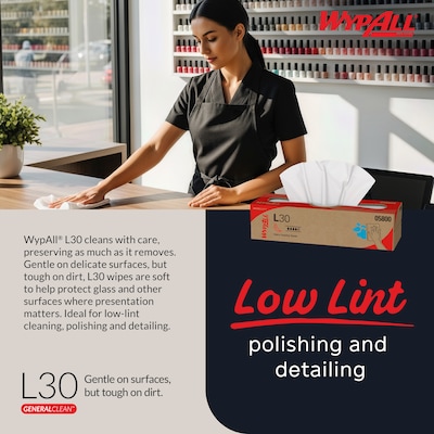 WypAll GeneralClean L30 Durable Fibers Cleaning Wipers, 9.8" x 16.4", White, 100 Wipers/Box, 8/Carton (05800)