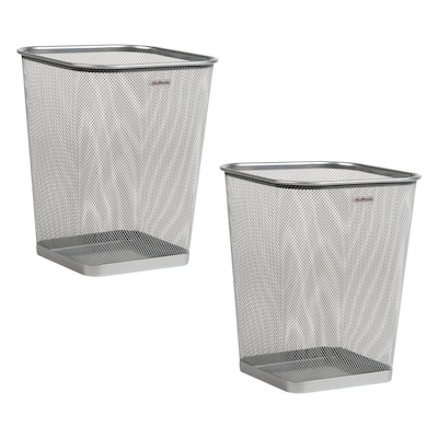 Mind Reader Metal Trash Can Without Lid, 5 Gallon, Silver, 2/Pack (2SQUAGA-SIL)