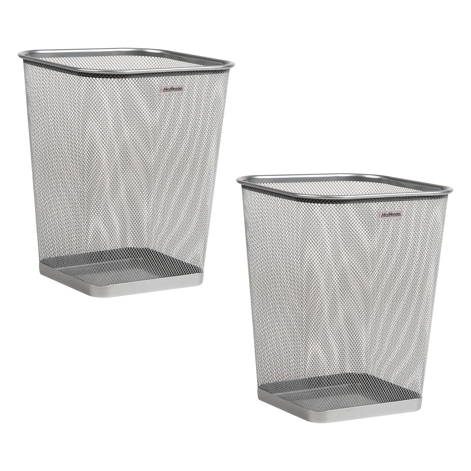 Mind Reader Metal Trash Can Without Lid, 5 Gallon, Silver, 2/Pack (2SQUAGA-SIL)