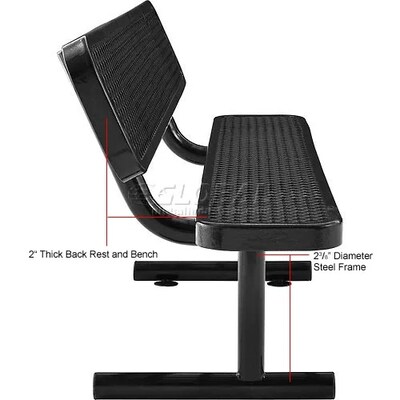 Global Industrial 6' Outdoor Steel Bench w/ Backrest, Expanded Metal, Black (277154BK)