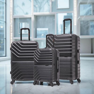 InUSA Aurum 3-Piece Hardside Spinner Luggage Set, TSA Checkpoint Friendly, Black (IUAURSML-BLK)