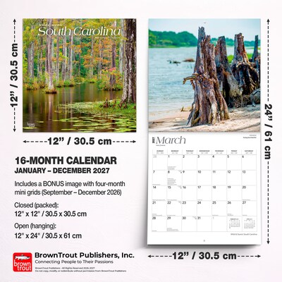 2027 BrownTrout South Carolina Wild & Scenic 12" x 12" Monthly Wall Calendar (9798330710850)
