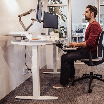 VersaDesk PowerLift Split-Level 48"W Electric Rectangular Adjustable Standing Desk, Black/White (PL2SD4830-WB)
