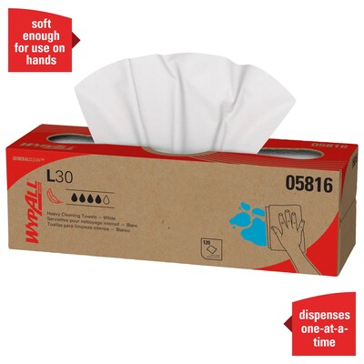 WypAll GeneralClean L30 Cellulose Cleaning Wipers, 16.4" x 9.8", White, 120 Wipers/Box, 6/Carton (05816)