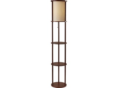 Adesso Stewart 62.5 Walnut Wood Floor Lamp with Cylindrical Off-White Shade (3117-15)