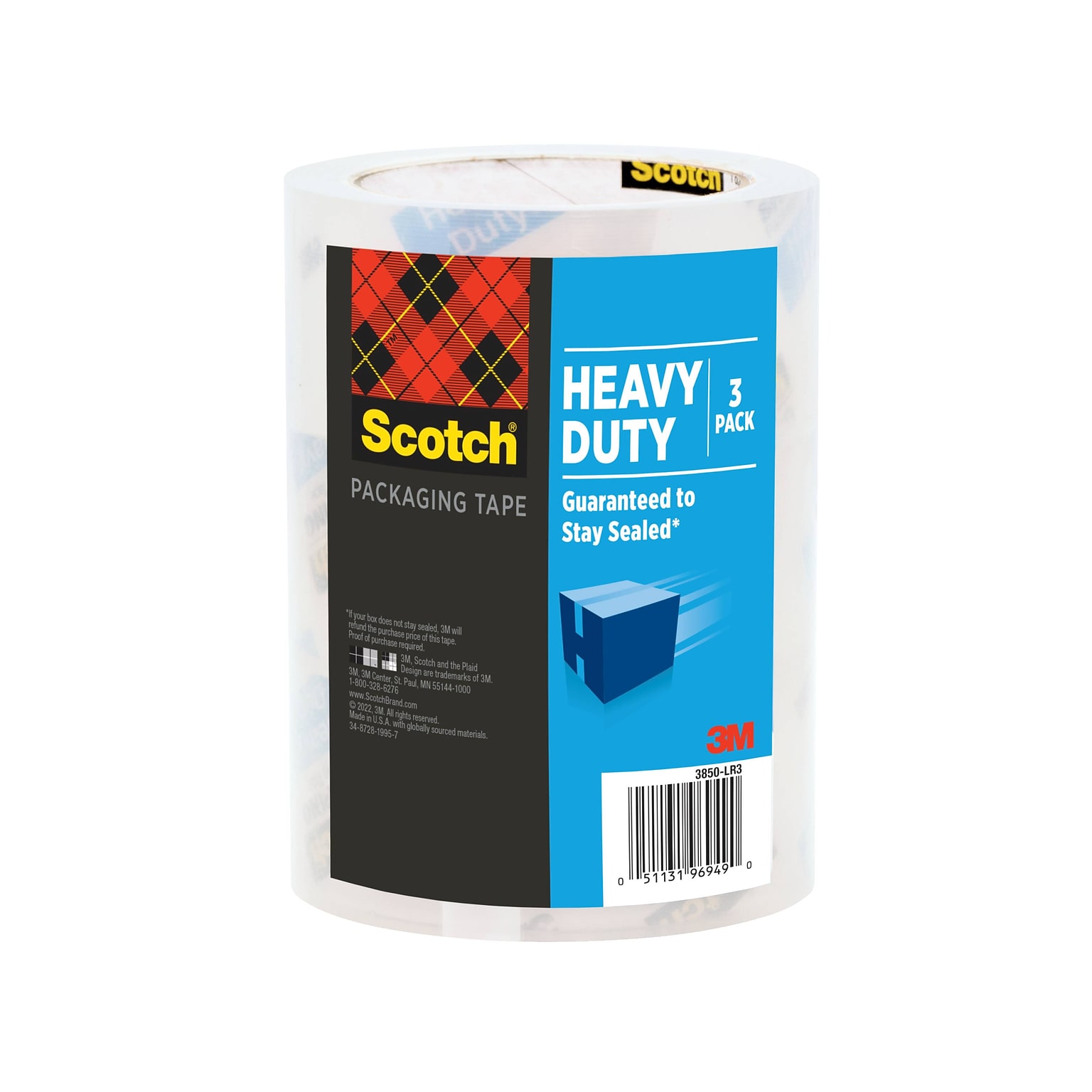 Scotch Heavy Duty Packing Tape, 1.88 x 38.2 yds., Clear, 3/Pack (3850S-LR3)
