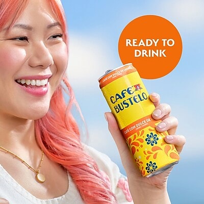 Café Bustelo Ready to Drink Café con Dulce de Leche Liquid Coffee, Espresso Roast, 11 oz., 12 Cans/Carton (76980)