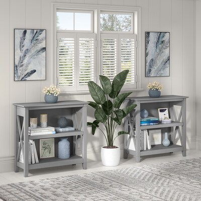 Bush Furniture Key West 30H 2-Shelf Bookcase with Adjustable Shelf, Cape Cod Gray, 2/Set (KWS053CG)