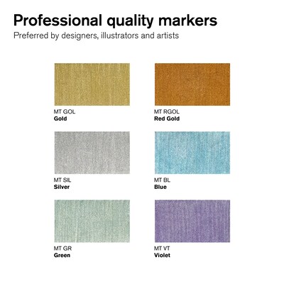 Winsor & Newton Promarker Dual-Tip Alcohol Based Marker, Metallic Colors, 6/Pack (WNX0290135)