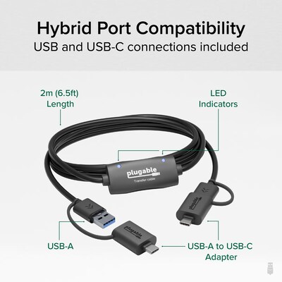 Plugable 6.6' USB Data Transfer Cable with USB-C Adapters (USBC-TRAN)