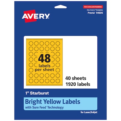 Avery Starburst Laser/Inkjet Multipurpose Labels, 1, Bright Yellow (1920/Box)