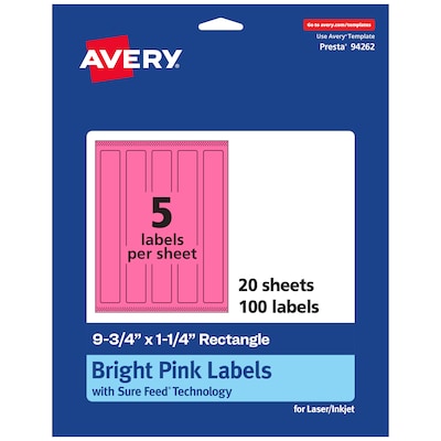 Avery Rectangle Laser/Inkjet Multipurpose Labels, 9.75 x 1.25, Bright Pink (100/Pack)
