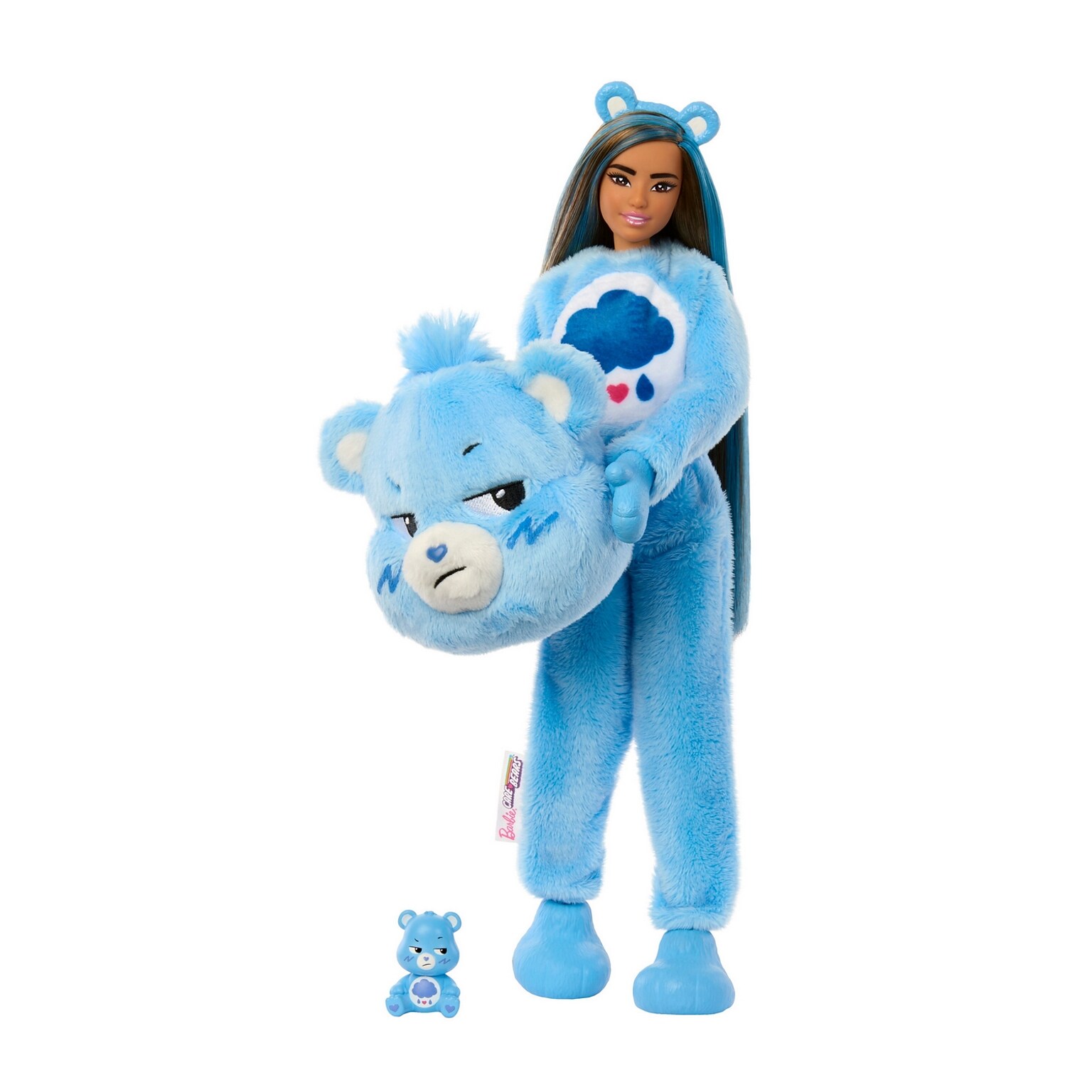 Mattel Barbie Cutie Reveal Care Bears Series Doll, Grumpy Bear Plush Costume, Blue (JCN96)