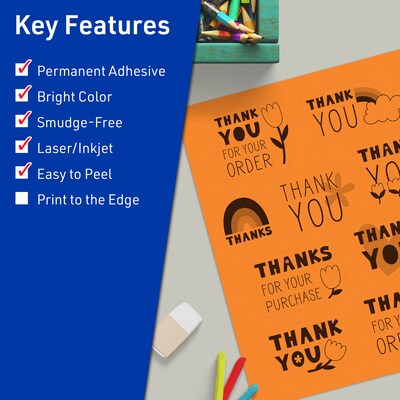 Avery Laser/Inkjet Multipurpose Rectangle Labels, 8.5 x 11, Bright Orange, 20/Pack (94269)