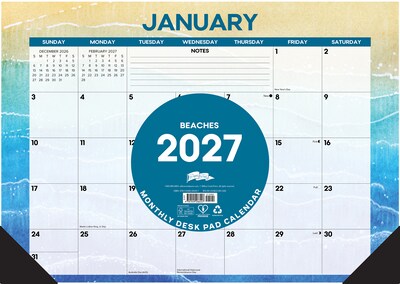 2027 Willow Creek Beaches 17 x 12 Monthly Desk Pad Calendar, Assorted Colors (66447)