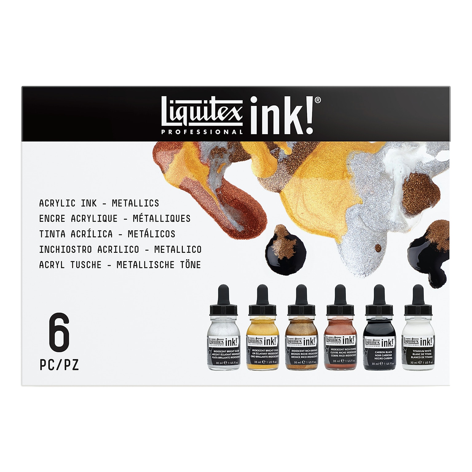 Liquitex Professional Acrylic Ink, Iridescent Colors, 30 mL Bottles, 6/Pack (LIQ3699315)