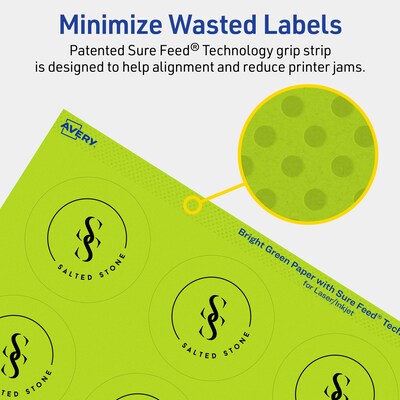 Avery Laser/Inkjet Multipurpose Circle Labels, 2.25" Dia., Bright Green, 240/Pack (94510)