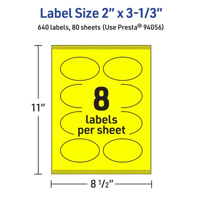 Avery Laser/Inkjet Oval Multipurpose Labels, 2" x 3-1/3", Neon Yellow, 640/Box (94056)