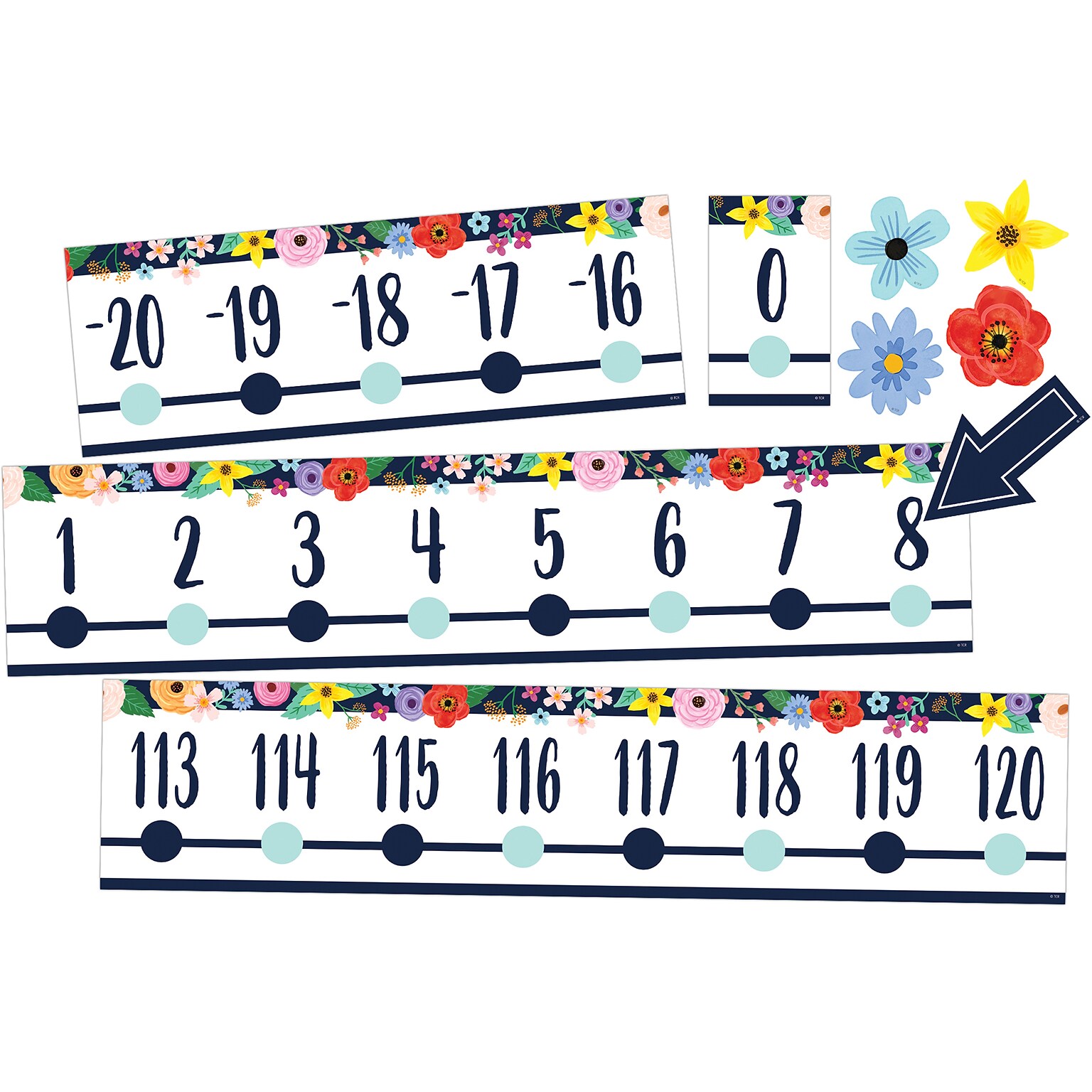 Teacher Created Resources Wildflowers Number Line (-20 to +120) Bulletin Board Set, 24 Pieces