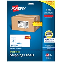 Avery TrueBlock Inkjet Shipping Labels, 2-1/2 x 4, White, 8 Labels/Sheet, 25 Sheets/Pack, 200 Labe