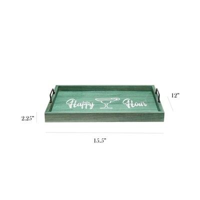 Elegant Designs Happy Hour Decorative Wood Serving Tray w/ Handles, 15.50 x 12, Aqua Wash (HG200