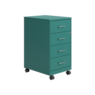 Space Solutions 18" 4-Drawer Metal Mobile Organizer, Locking, Teal (25946)