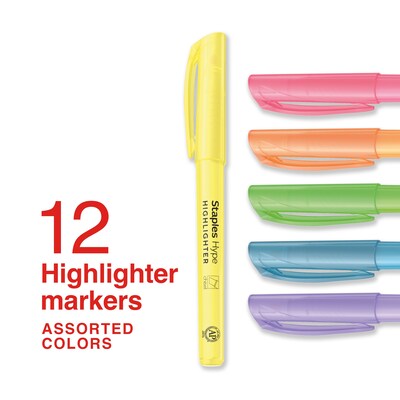 Staples Hype Stick Highlighter, Chisel Tip, Assorted, 12/Pack (ST62944)