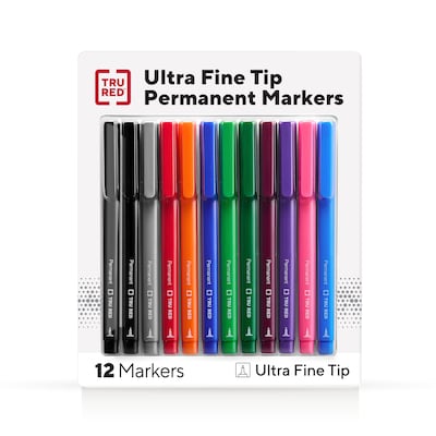 TRU RED™ Pen Permanent Markers, Ultra Fine Tip, Assorted, 12/Pack (TR54531)