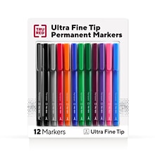 TRU RED™ Pen Permanent Markers, Ultra Fine Tip, Assorted, 12/Pack (TR54531)
