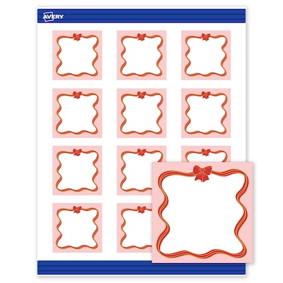 Avery Gold-Pink Bow Matte Blank Card, White, 120/Pack (S00-FFH)