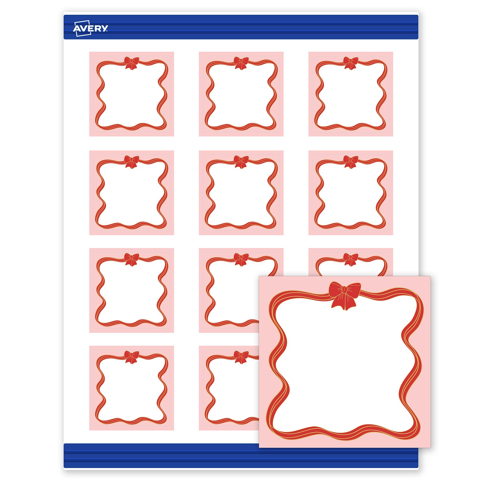 Avery Gold-Pink Bow Matte Blank Card, White, 120/Pack (S00-FFH)