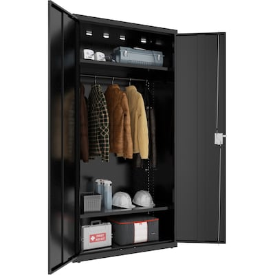 Lorell Fortress Series 72" Steel Wardrobe Storage Cabinet With 2-Shelves, Black (LLR03088)