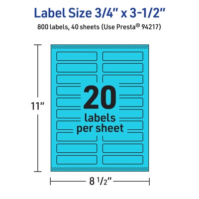 Avery Rectangle Multipurpose Labels, 0.75" x 3.5", Bright Blue, 800/Pack (94217)