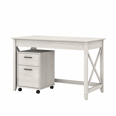 Bush Furniture Key West 48 Writing Desk with File Cabinet, Linen White Oak (KWS001LW)
