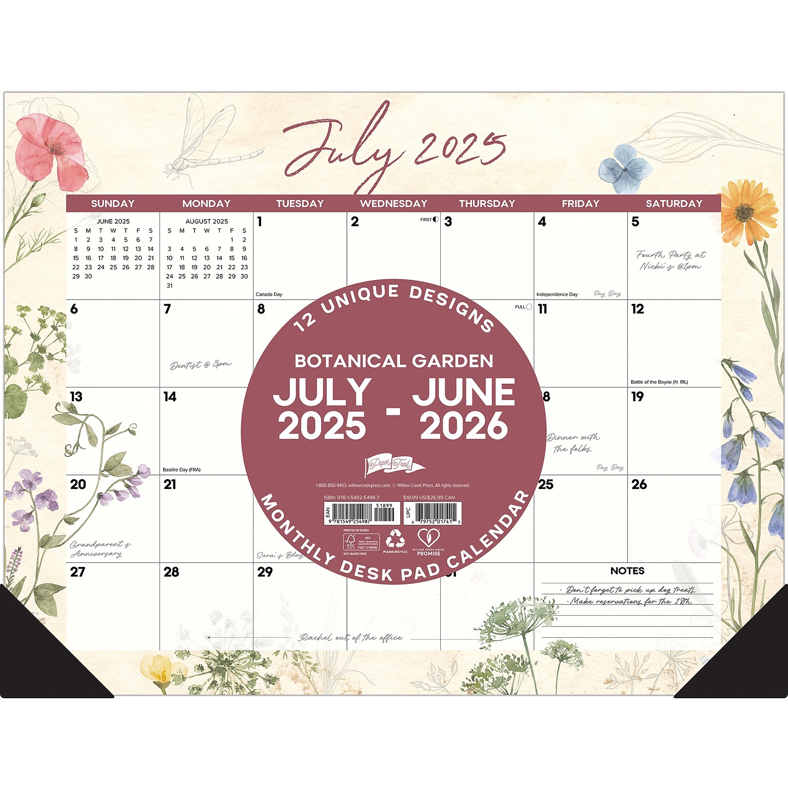 2025-2026 Willow Creek Botanical Garden 22 x 17 Academic Monthly Desk Pad Calendar (54987)