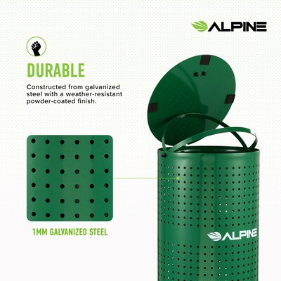 Alpine Industries Steel Pet Waste Disposal Bin with Odor Control Lid, 13.5 Gallon, Green (ALP4005-01)