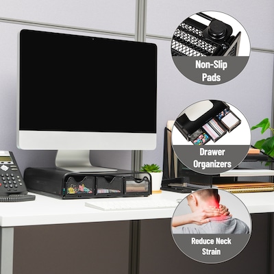 Mind Reader Ventilated Monitor Stand, Metal, Black (MONMESH-BLK)