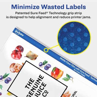 Avery Laser/Inkjet Rectangle Multipurpose Labels, 3-1/4" x 8-3/8", Clear, 300/Box (94251)