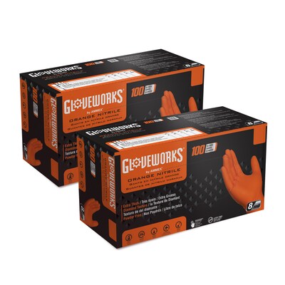 Gloveworks GWON Nitrile Gloves, Large, Orange, 100/Box, 10 Boxes/Carton (GWON46100XX)