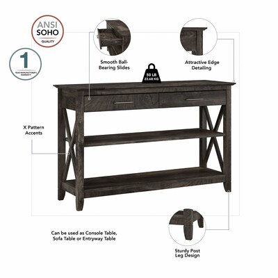 Bush Furniture Key West 47" x 16" Console Table with Drawers and Shelves, Dark Gray Hickory (KWT248GH-03)