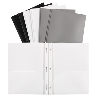 JAM Paper Plastic Two-Pocket School Folders, Assorted Business Colors, 6/Pack (382ECBAasst)