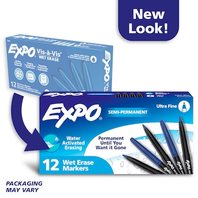 EXPO Wet Erase Markers, Ultra Fine Tip, Blue, 12/Pack (16003)